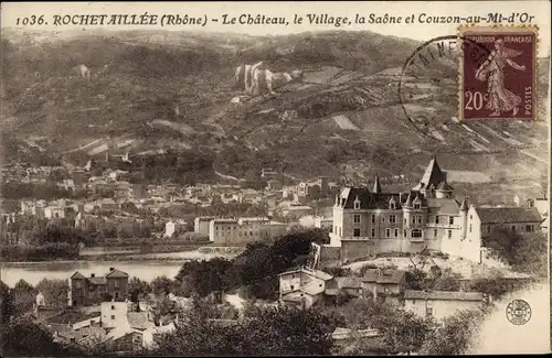 Ak Rochetaillée Rhône, Chateau, Village, Saone et Couzon au Mont d'Or