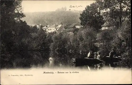 Ak Montmédy Lothringen Meuse, Bateau sur la riviere, Ruderboote