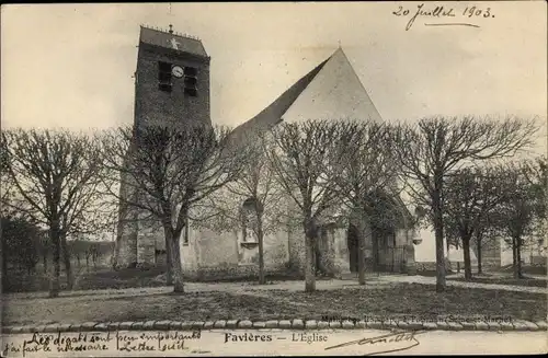 Ak Favières Seine et Marne, L'Église