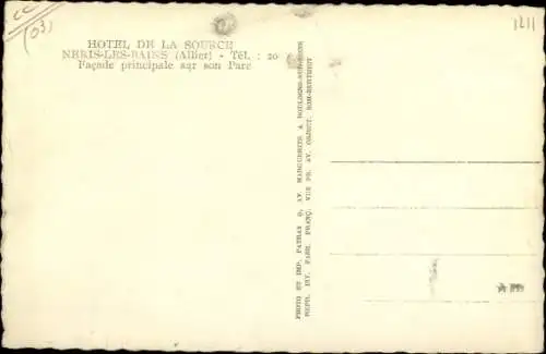 Ak Néris les Bains Allier, Hotel de la Source