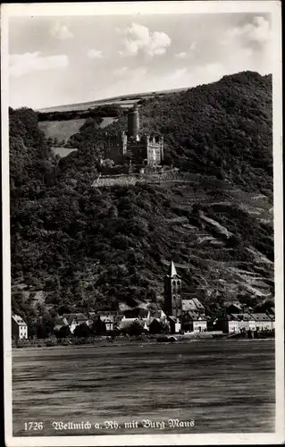 Ak Wellmich St. Goarshausen Rhein, Blick zur Burg Maus