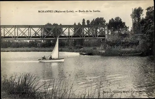 Ak Morannes Maine et Loire, Bords de la Sarthe, Pont