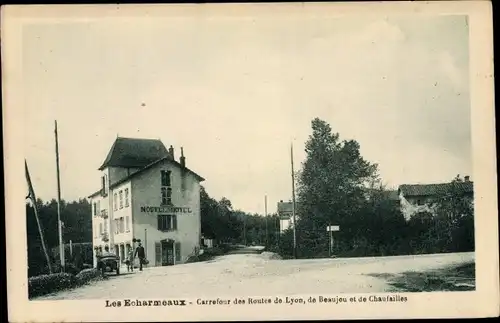 Ak Les Echarmeaux Rhône, Carrefour des routes de Lyon