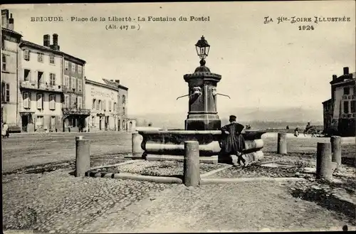 Ak Brioude Haute Loire, Place de la Liberté, la Fontaine du Postel