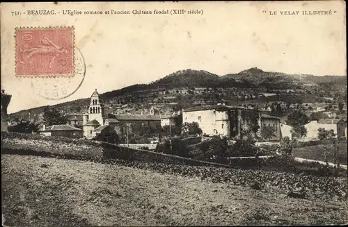 Ak Beauzac Haute Loire, L'Église romane et l'ancien Château féodal