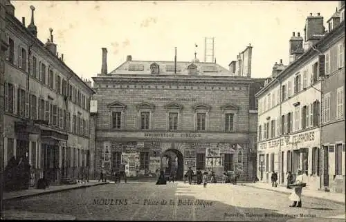 Ak Moulins Allier, Place de la Bibliotheque Publique, Poste