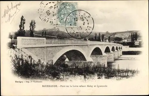 Ak Iguerande Saône et Loire, Pont sur la Loire reliant Melay et Iguerande