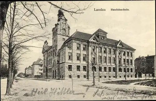 Ak Landau in der Pfalz, Handelsschule