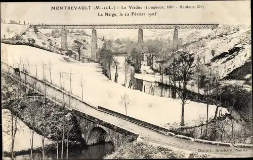 Ak Montrevault Maine et Loire, Le Viaduc, La neige, 1905