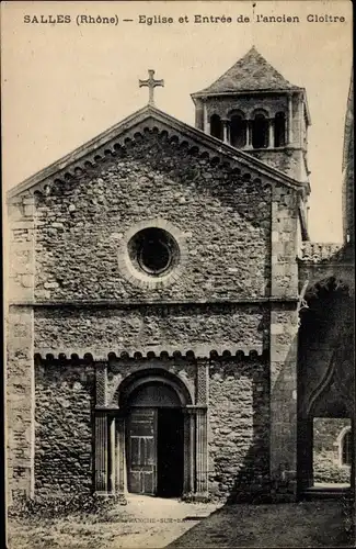 Ak Salles Rhône, Église et Entrée de l'ancien Cloitre