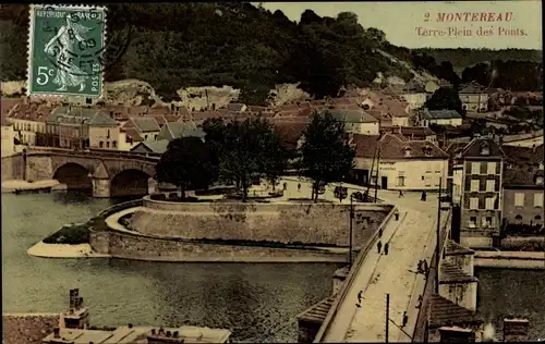 Ak Montereau Seine et Marne, Terre Plein des Ponts