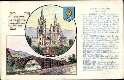 Künstler Ak Mende Lozère, La Cathédrale, Pont Notre Dame sur le Loi