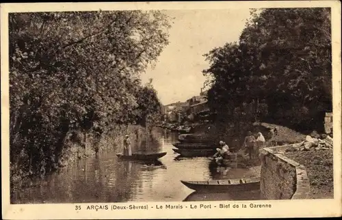 Ak Arcais Deux Sèvres, Le Marais, Port, Bief de la Garenne