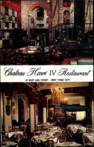 Ak New York City USA, Chateau Henri IV Restaurant, 37 East 64th Street