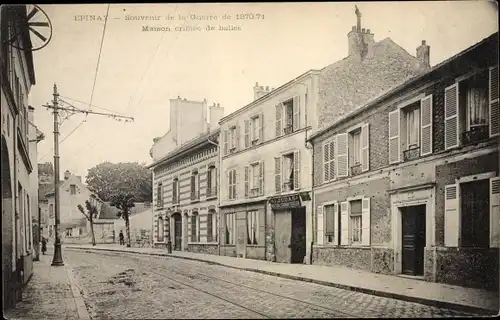 Ak Épinay sur Seine Seine Saint Denis, Maison criblee de balles, magasin J. Judas