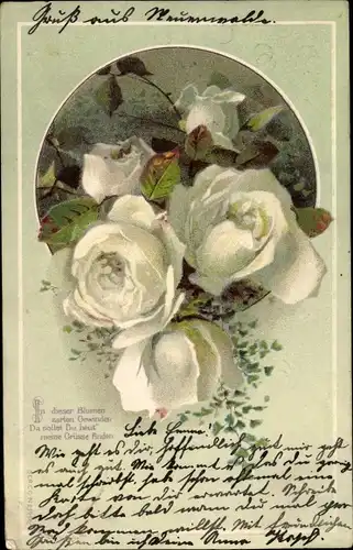 Litho Weiße Rosenblüten, In dieser Blumen zarten Gewinden