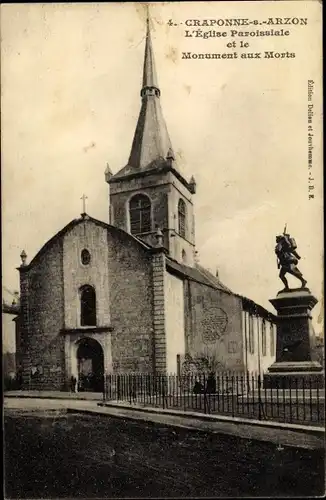 Ak Craponne sur Arzon Haute Loire, L'Église Paroissiale, Monument aux Morts