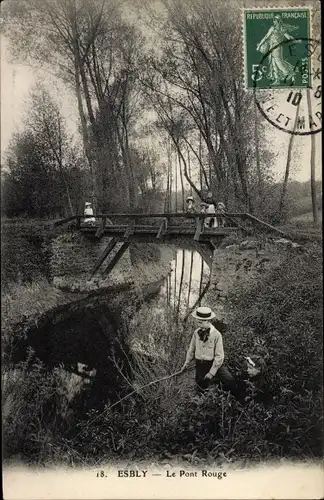 Ak Esbly Seine et Marne, Le Pont Rouge