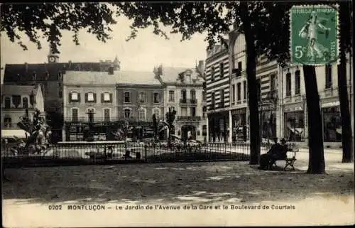 Ak Montlucon Allier, Jardin de l'Avenue de la Gare, Boulevard de Courtais