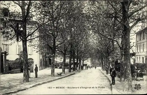 Ak Mende Lozère, Boulevard d'Angiran et la Poste