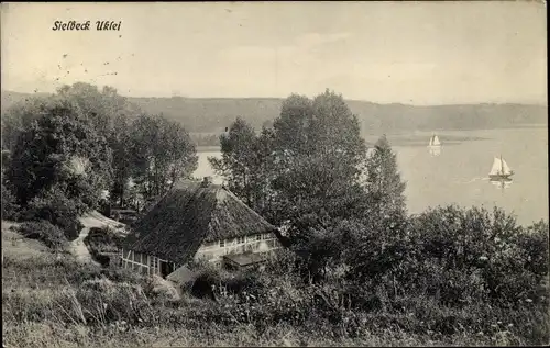 Ak Sielbeck Eutin Ostholstein, Fachwerkhaus mit Reetdach, Ukleisee