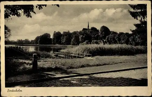 Ak Bordesholm in Schleswig Holstein, Bootssteg von der Straße gesehen