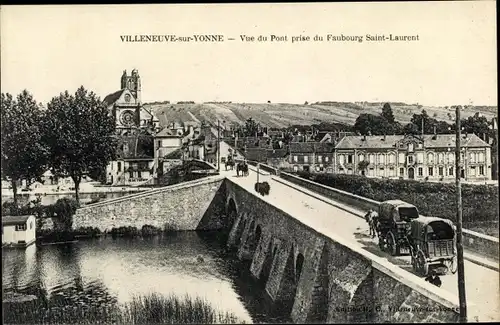 Ak Villeneuve sur Yonne, Vue du Pont prise du Faubourg Saint Laurent