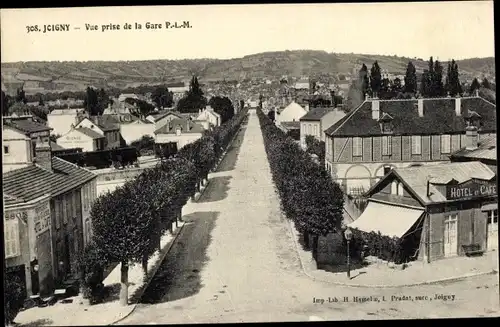 Ak Joigny sur Meuse Yonne, Vue prise de la Gare PLM, Hotel