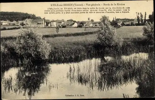 Ak L'Isle sur Serein Yonne, Vue générale, Bords de la Riviere