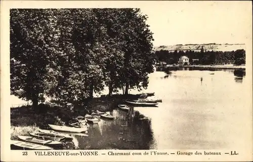 Ak Villeneuve sur Yonne, Charmant coin de l'Yonne, Garage des bateaux