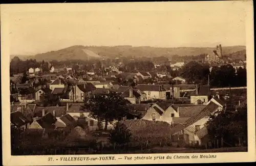 Ak Villeneuve sur Yonne, Vue générale prise du Chemin des Moulins