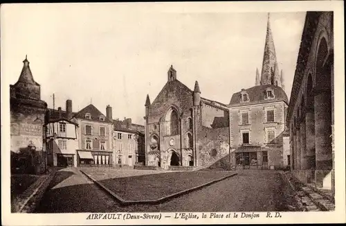 Ak Airvault Deux Sèvres, Eglise, Place, Donjon
