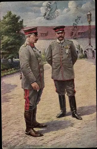 Künstler Ak Kaiser Wilhelm II. von Preußen, Generalfeldmarschall Paul von Hindenburg, Posen