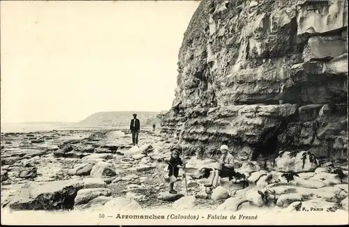 Ak Arromanches les Bains Calvados, Falaise de Fresné
