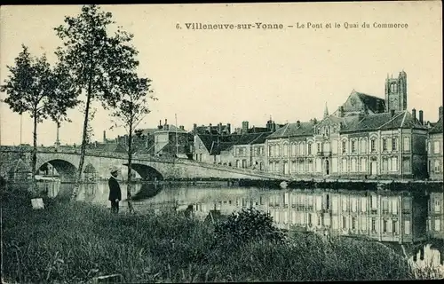 Ak Villeneuve sur Yonne, Le Pont et le Quai du commerce