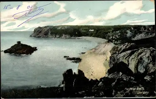 Ak Jersey Kanalinseln, Portelet Bay, Strand, Felsen