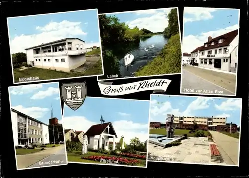 Ak Rheidt Niederkassel Nordrhein Westfalen, Bootshaus, Hotel zur Alten Post, Laach, Grundschule