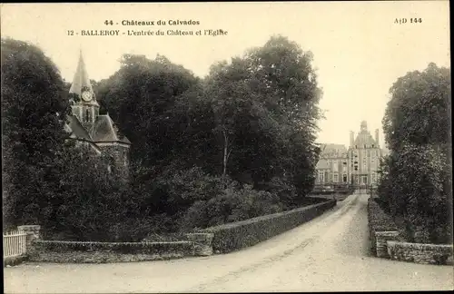 Ak Balleroy Calvados, L'Entrée du Chateau et l'Église