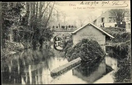 Ak Orsay Essonne, Le Pont sur l'Yvette, Brücke, Flusspartie