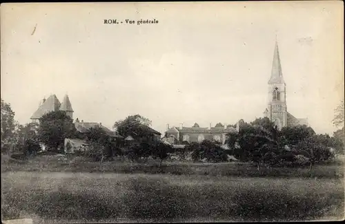 Ak Rom Deux Sèvres, Vue générale, Eglise