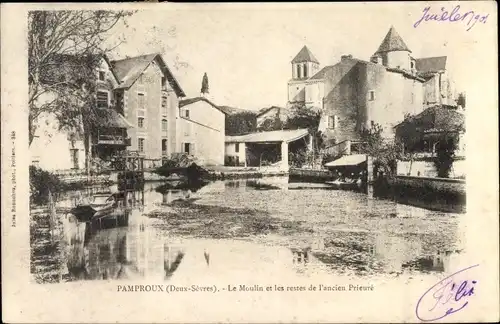 Ak Pamproux Deux Sèvres, Moulin, ancien Prieuré