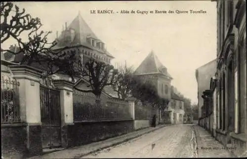 Ak Le Raincy Seine Saint Denis, Allée de Gagny et Entrée des Quatre Tourelles