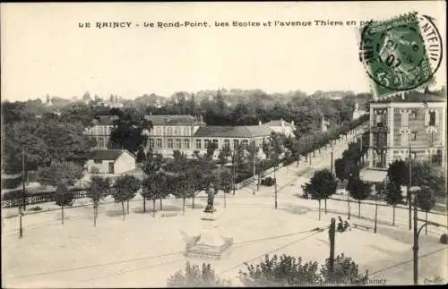 Ak Le Raincy Seine Saint Denis, Le Rond Point, Les Écoles et l'Avenue Thiers