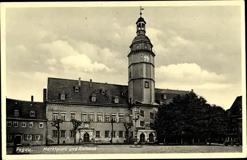 Ak Pegau in Sachsen, Marktplatz und Rathaus