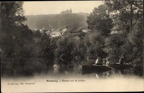 Ak Montmédy Lothringen Meuse, Bateau sur la rivière