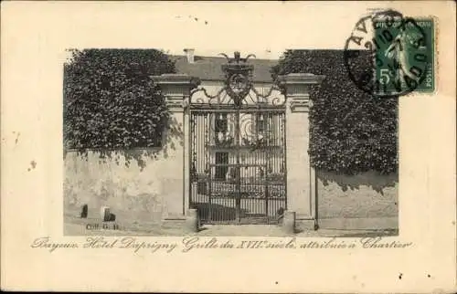 Präge Passepartout Ak Bayeux Calvados, Hotel Daprigny, Grille du XVIIe siècle