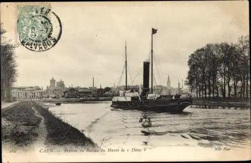 Ak Caen Calvados, Arrivée du Bateau du Havre la Dives