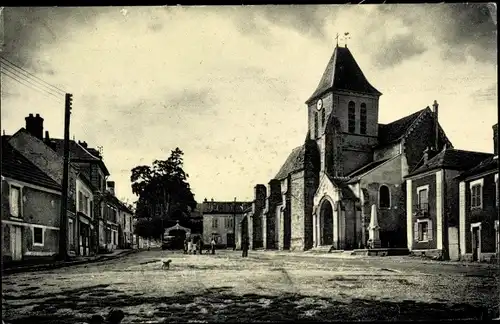 Ak Saint Vrain Essonne, Place de l'Eglise, Kirche, Denkmal