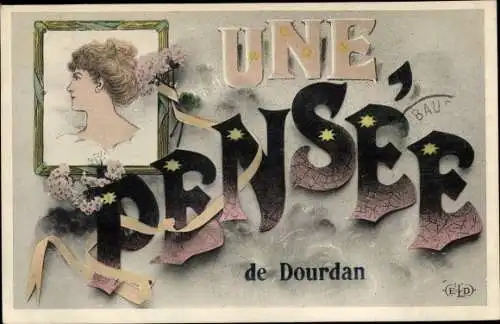 Buchstaben Ak Dourdan Essonne, Une Pensee, Frauenportrait