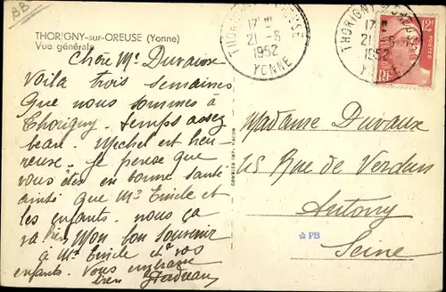 Ak Thorigny sur Oreuse Yonne, Vue générale